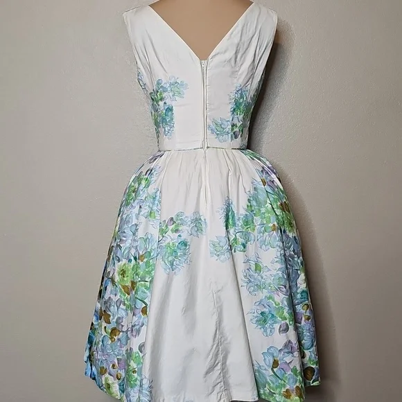 True Vintage Alix Of Miami 1950s Fit And Flare Floral Dress Blue, Green Cupcake - Picture 8 of 17
